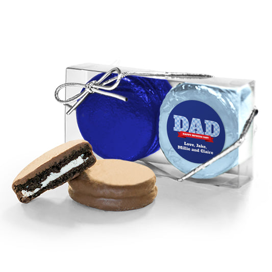 Personalized Father's Day Plaid Dad 2Pk Blue and Light Blue Foiled Chocolate Covered Oreo Cookies