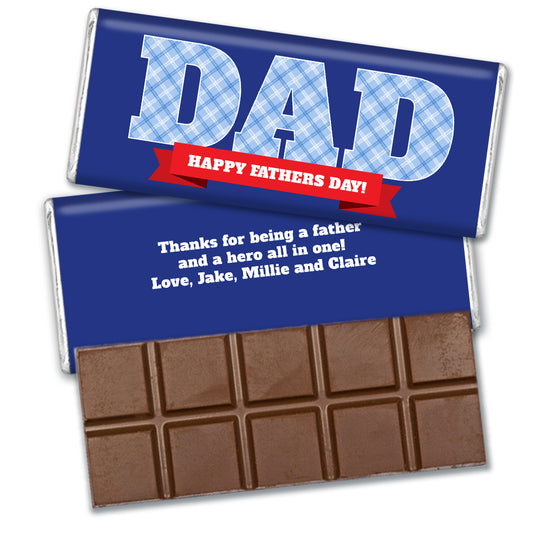 Personalized Father's Day Plaid Dad Belgian Milk Chocolate Bar