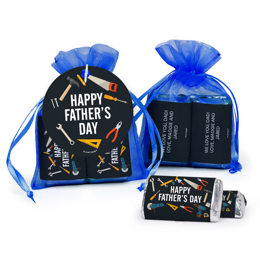 Personalized Father's Day Tools Hershey's Miniatures in Organza Bags with Gift Tag